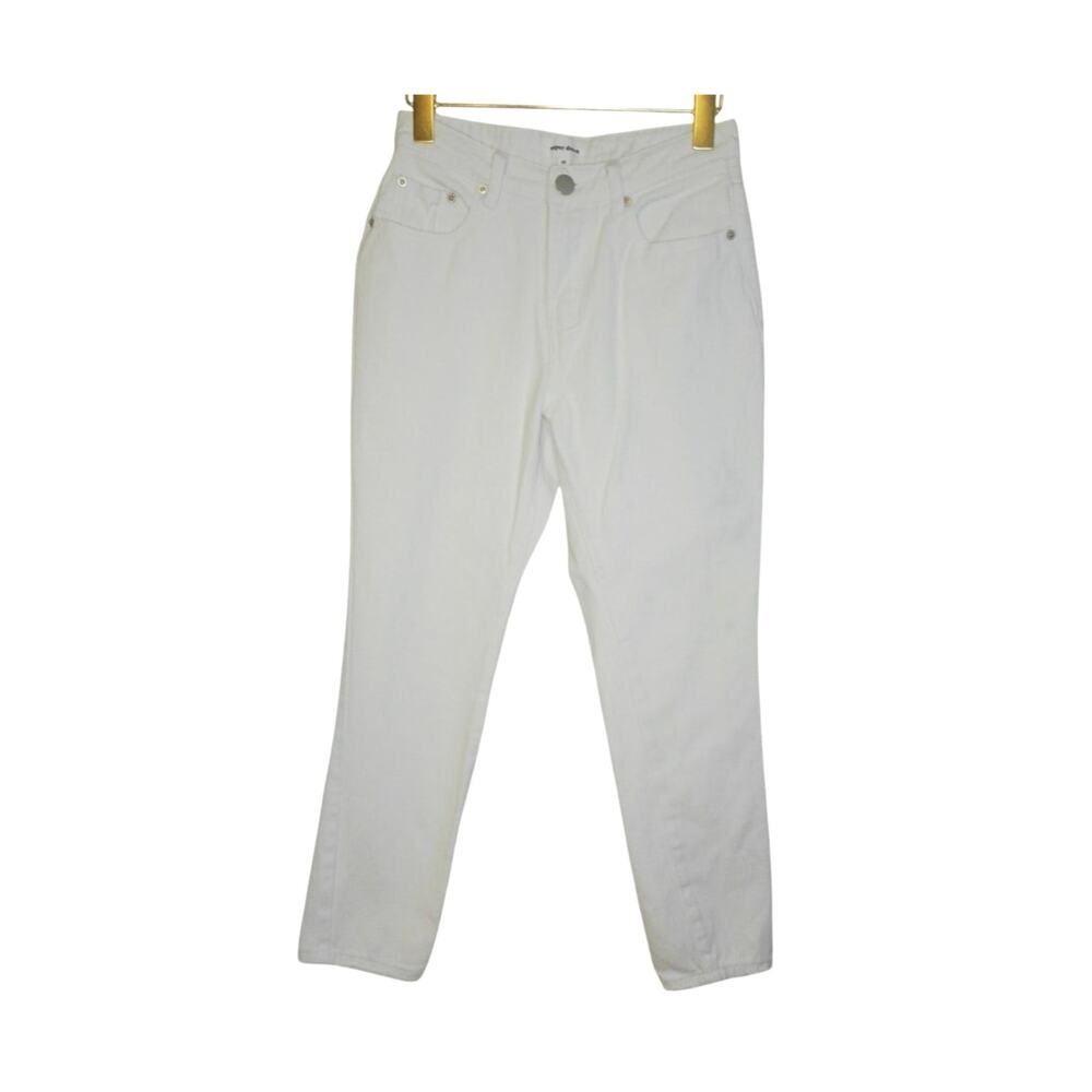 Superdown White Cropped Mom Jeans Straight Leg Distressed Cuffs Size 26 Coastal